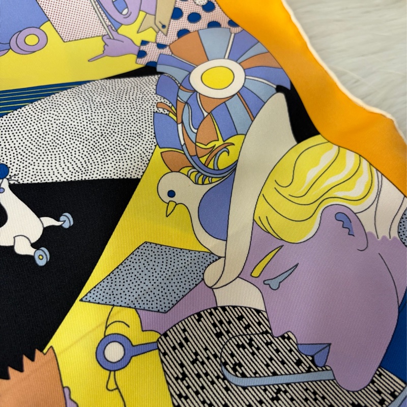 HERMES 愛馬仕 多色 絲質 CA DECOIFFE 人偶 動物 90ㄨ90 絲巾-8