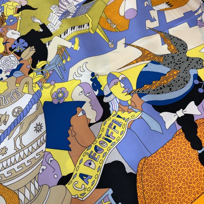 HERMES 愛馬仕 多色 絲質 CA DECOIFFE 人偶 動物 90ㄨ90 絲巾-12