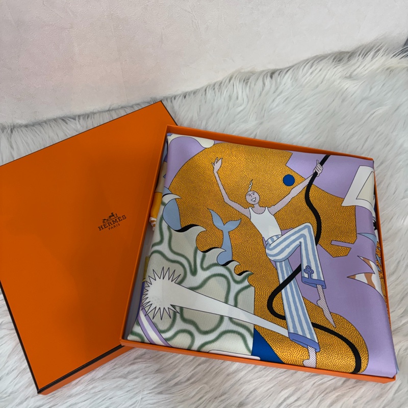 HERMES 愛馬仕 多色 絲質 CA DECOIFFE 人偶 動物 90ㄨ90 絲巾-15