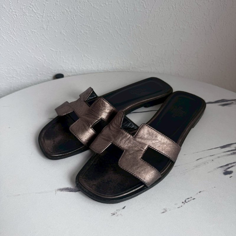 💖全網最低價 Hermes 香檳色真皮涼拖36.5-0