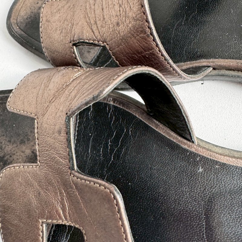 💖全網最低價 Hermes 香檳色真皮涼拖36.5-5