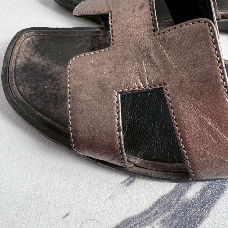 💖全網最低價 Hermes 香檳色真皮涼拖36.5-6