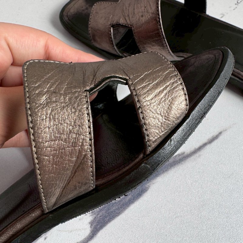 💖全網最低價 Hermes 香檳色真皮涼拖36.5-8