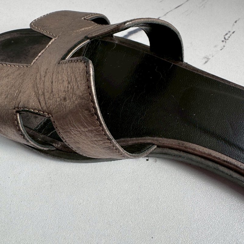 💖全網最低價 Hermes 香檳色真皮涼拖36.5-10