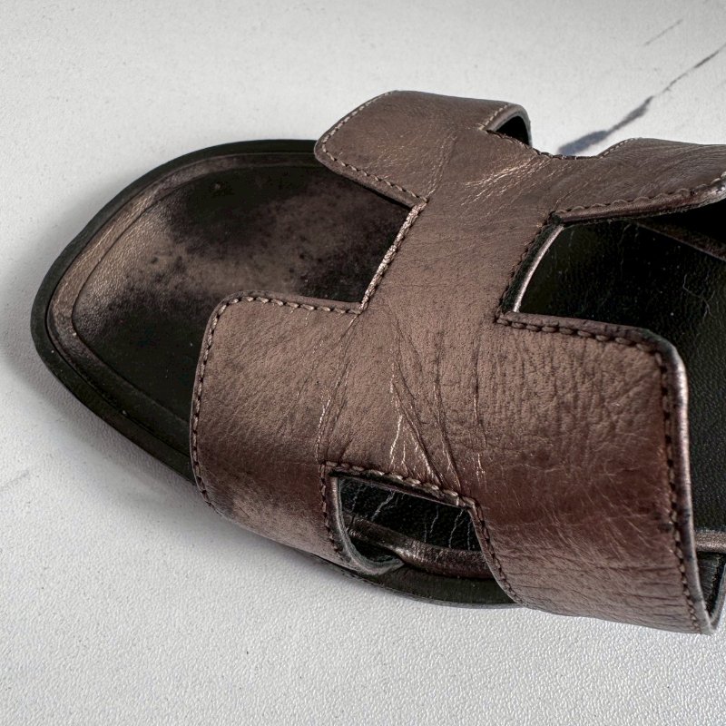 💖全網最低價 Hermes 香檳色真皮涼拖36.5-11