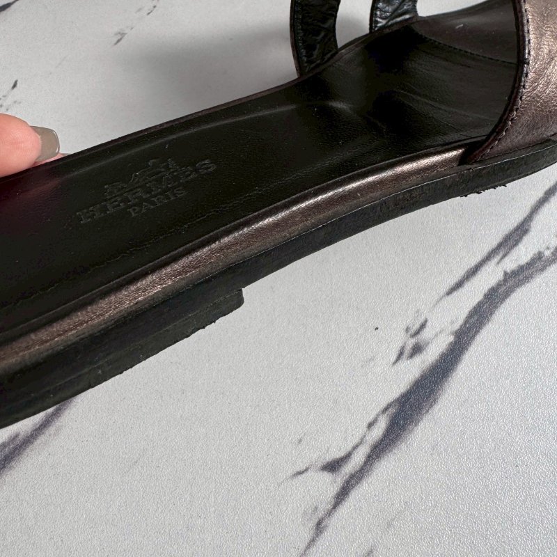 💖全網最低價 Hermes 香檳色真皮涼拖36.5-13