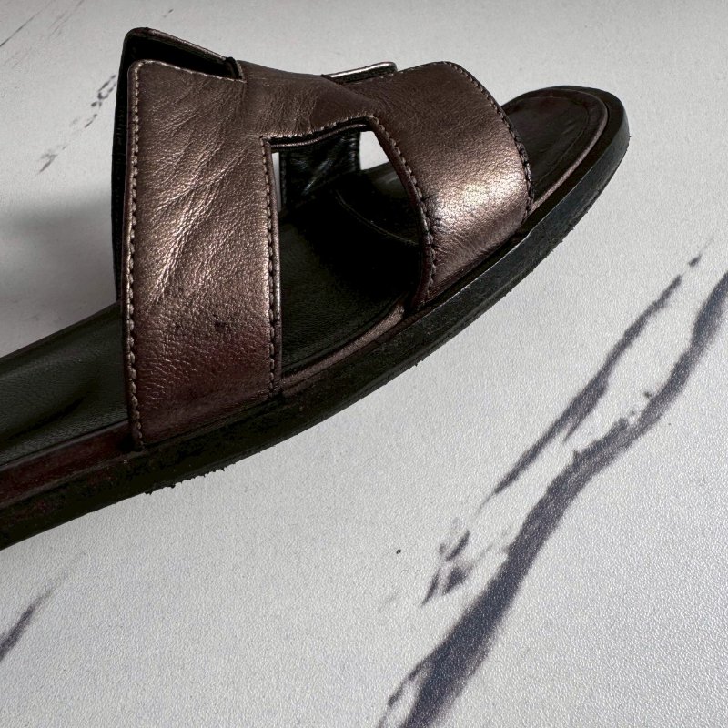 💖全網最低價 Hermes 香檳色真皮涼拖36.5-16