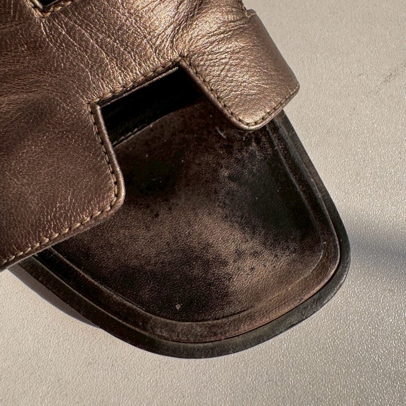 💖全網最低價 Hermes 香檳色真皮涼拖36.5-20