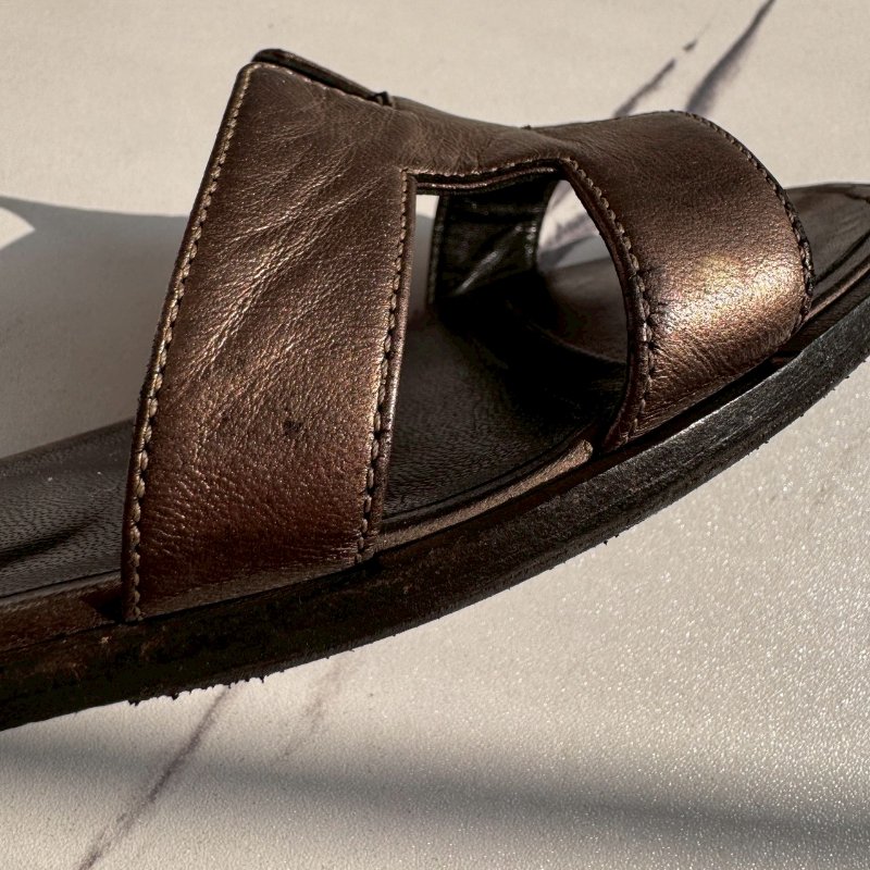 💖全網最低價 Hermes 香檳色真皮涼拖36.5-21