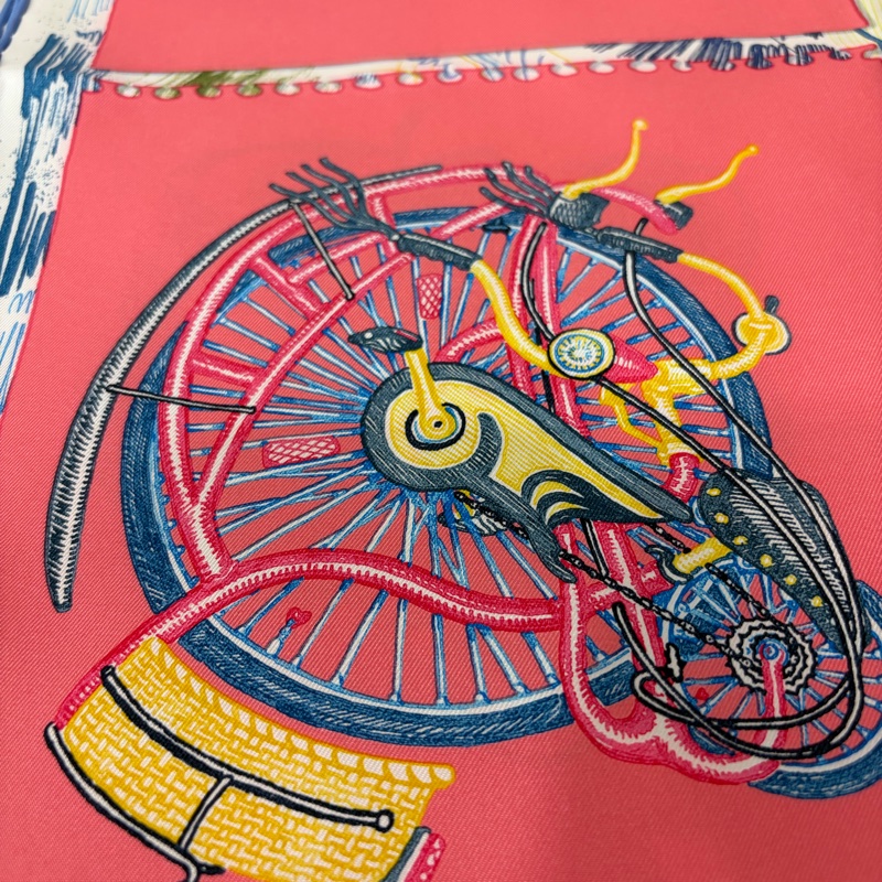 HERMES Chevaloscope 桃粉橘 藍色 多彩 趣味 百變造型 馬頭方形 90ㄨ90 絲巾-5