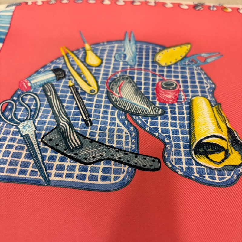 HERMES Chevaloscope 桃粉橘 藍色 多彩 趣味 百變造型 馬頭方形 90ㄨ90 絲巾-6