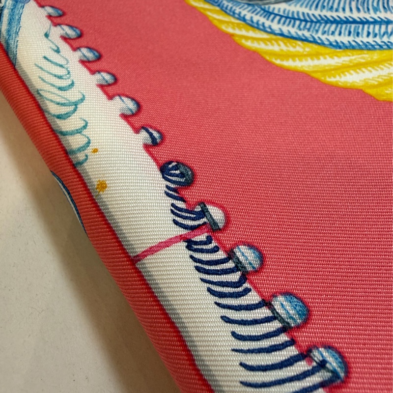 HERMES Chevaloscope 桃粉橘 藍色 多彩 趣味 百變造型 馬頭方形 90ㄨ90 絲巾-16