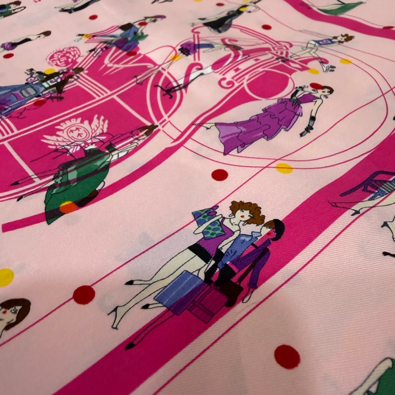 HERMES Ex-Libris les Parisiennes桃粉 圖紋 印花斜紋70ㄨ70 絲 巾方巾-5