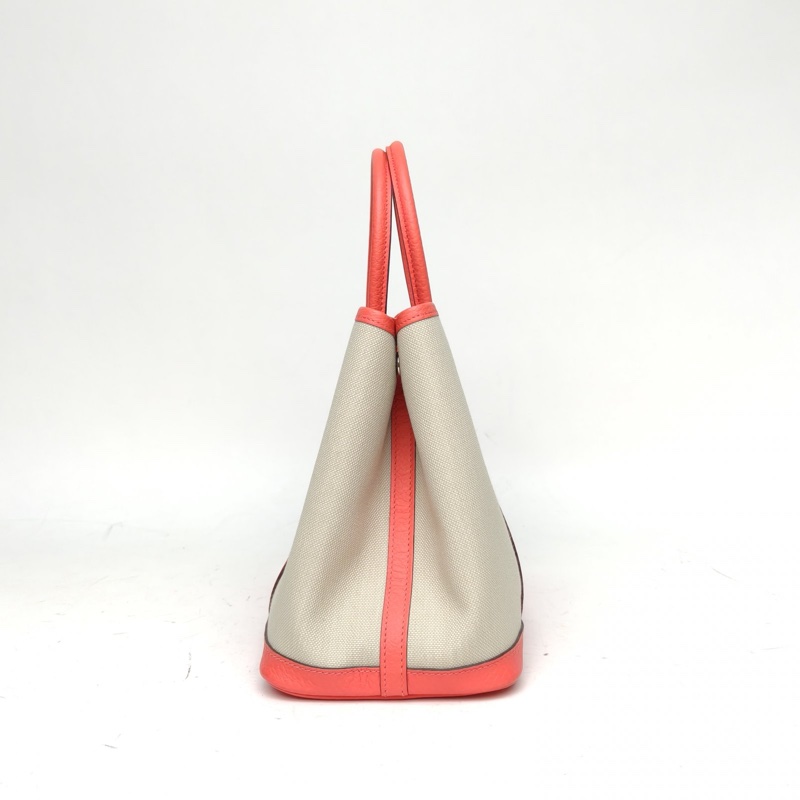 HERMES 花園包30冰川白拼火焰紅NEGONA皮/帆布Y刻銀扣-1