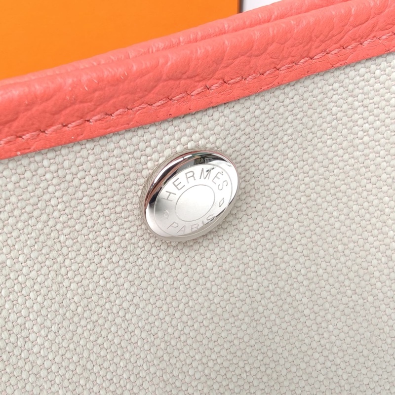 HERMES 花園包30冰川白拼火焰紅NEGONA皮/帆布Y刻銀扣-4