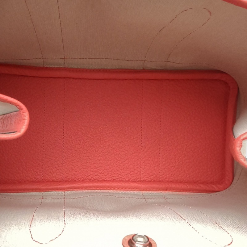 HERMES 花園包30冰川白拼火焰紅NEGONA皮/帆布Y刻銀扣-5