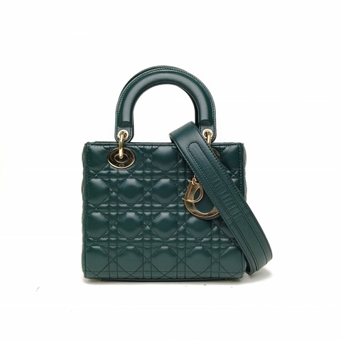 DIOR LadyDior戴妃包四格徽章肩帶綠色羊皮金扣