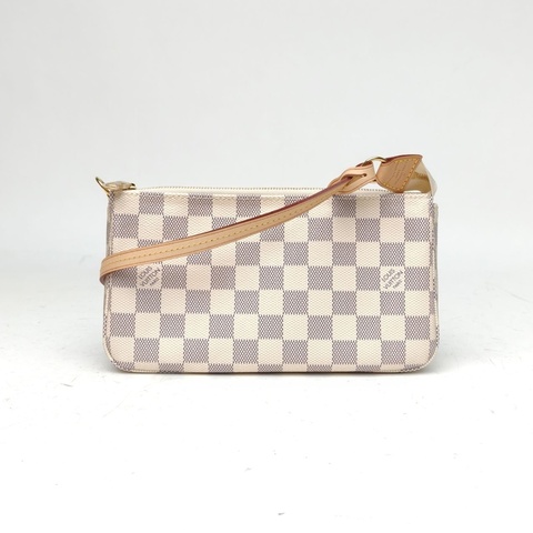 LOUIS VUITTON Pochette大麻將包白棋格PVC金扣晶片