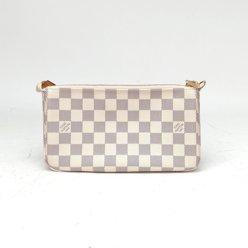 LOUIS VUITTON Pochette大麻將包白棋格PVC金扣晶片-2