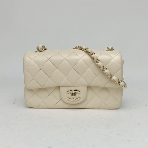CHANEL CF口蓋包大Mini20cm白色羊皮晶片開金扣