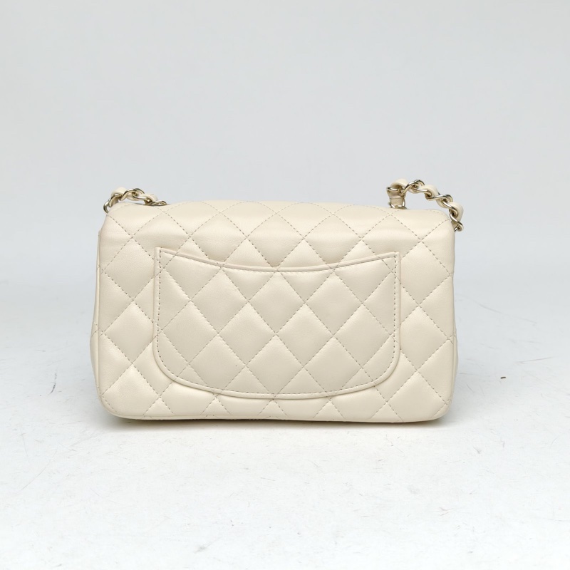 CHANEL CF口蓋包大Mini20cm白色羊皮晶片開金扣-2