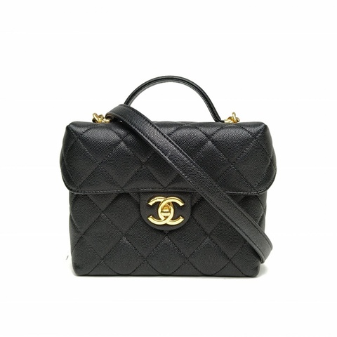 CHANEL 23C手柄牛奶盒子包黑色荔枝牛皮晶片單皮穿鏈