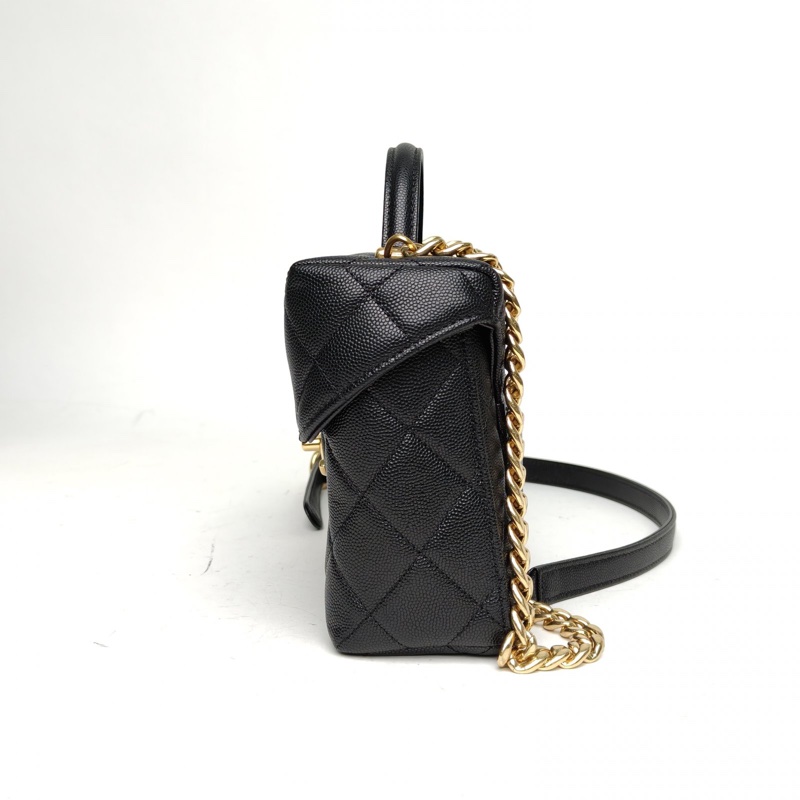 CHANEL 23C手柄牛奶盒子包黑色荔枝牛皮晶片單皮穿鏈-1
