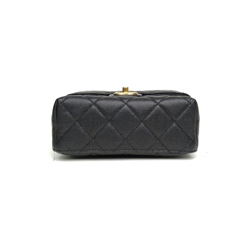 CHANEL 23C手柄牛奶盒子包黑色荔枝牛皮晶片單皮穿鏈-3