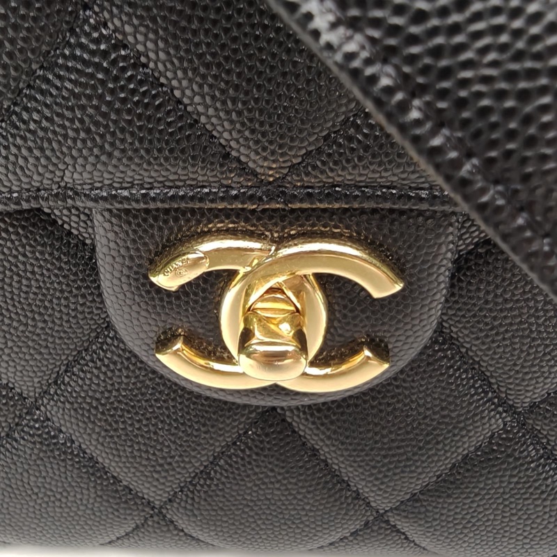 CHANEL 23C手柄牛奶盒子包黑色荔枝牛皮晶片單皮穿鏈-4