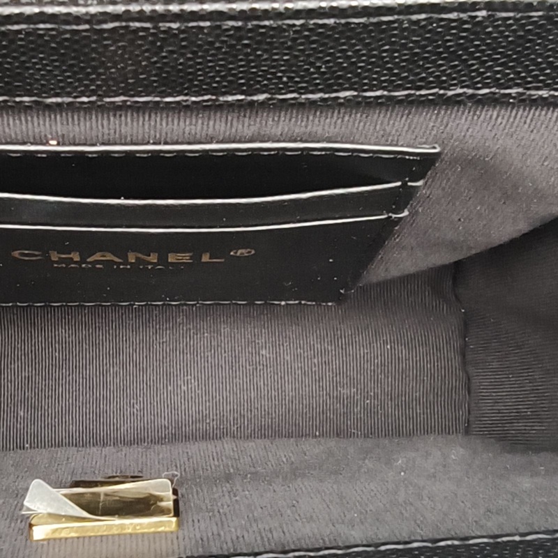 CHANEL 23C手柄牛奶盒子包黑色荔枝牛皮晶片單皮穿鏈-5