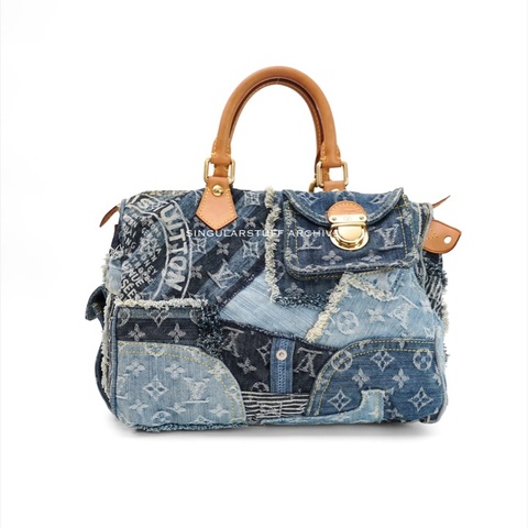 LV 丹寧拼接 Speedy 30 限量手提包