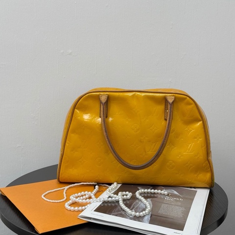 【赫蒂國際精品】Louis Vuitton路易威登 芥末黃漆皮系列 中古手提包 vintage