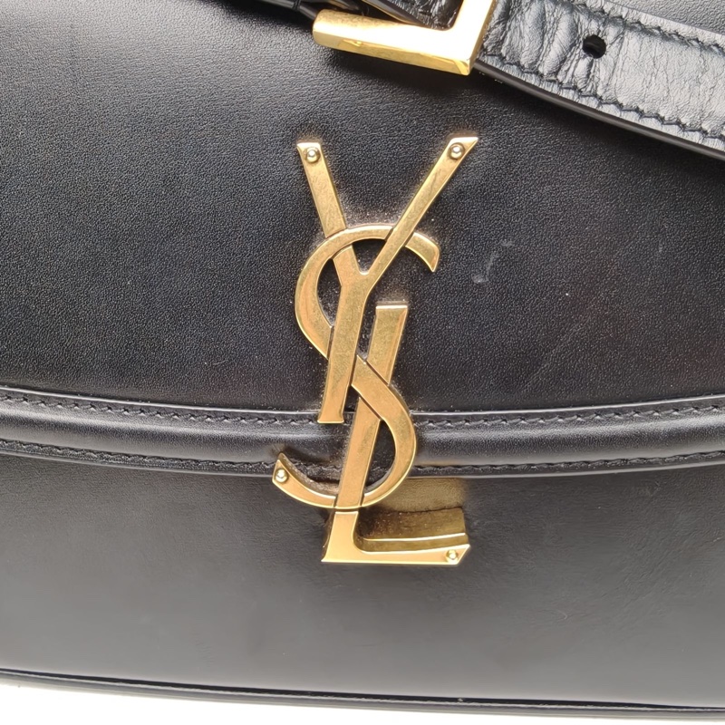 SAINT LAURENT 黑色牛皮金扣Solferino腋下包-4