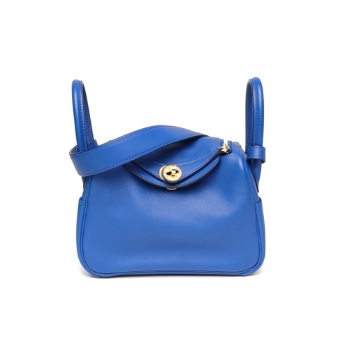 HERMES LindyMini二代法國藍Swift皮U刻金扣