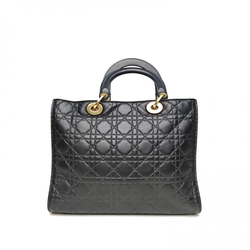 DIOR LadyDior戴妃包七格黑色牛皮金扣2017-2