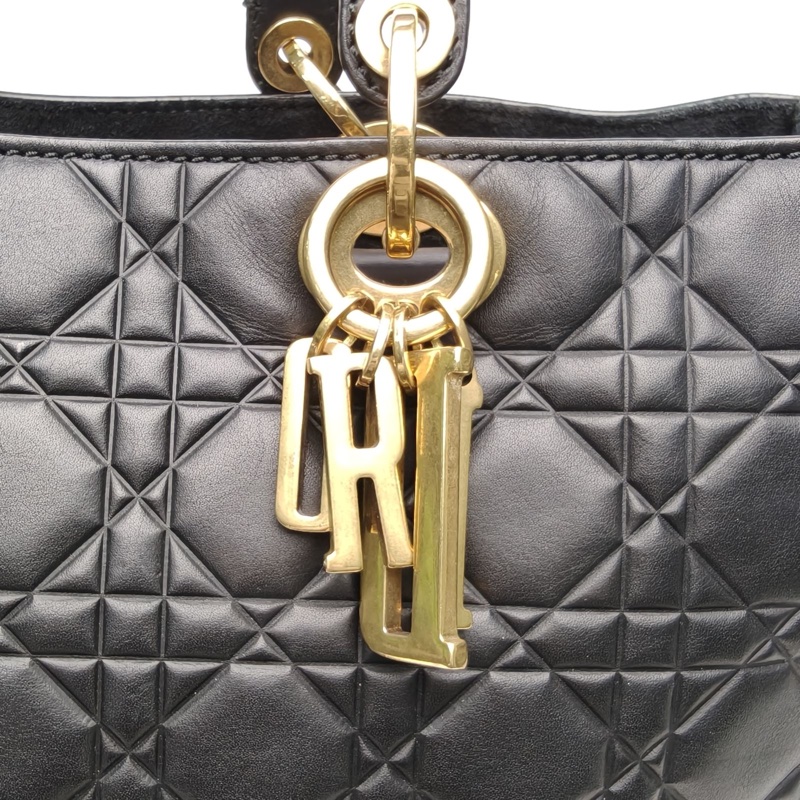 DIOR LadyDior戴妃包七格黑色牛皮金扣2017-4