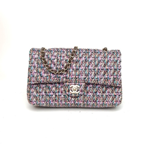 CHANEL CF口蓋包中號25.5cm拼色毛呢21開金扣