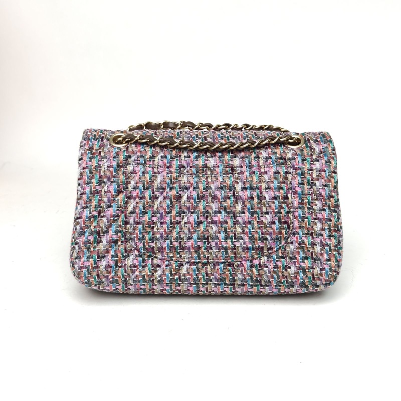 CHANEL CF口蓋包中號25.5cm拼色毛呢21開金扣-2