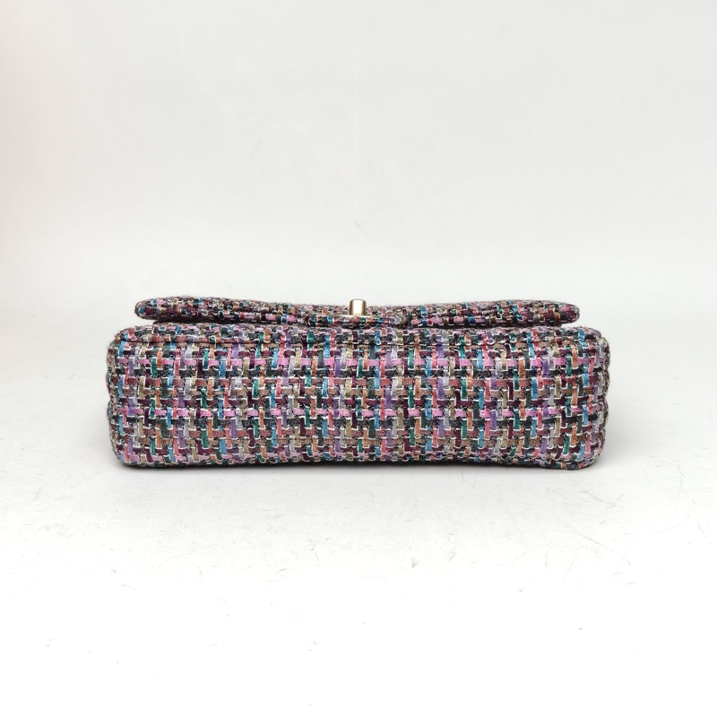 CHANEL CF口蓋包中號25.5cm拼色毛呢21開金扣-3