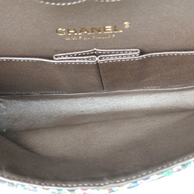 CHANEL CF口蓋包中號25.5cm拼色毛呢21開金扣-4