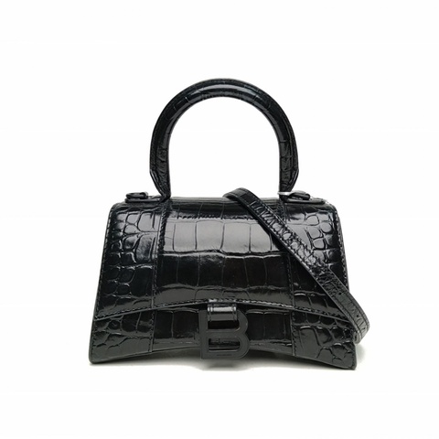 BALENCIAGA 鱷魚壓紋Hourglass沙漏手袋XS碼黑色牛皮Lisa同款