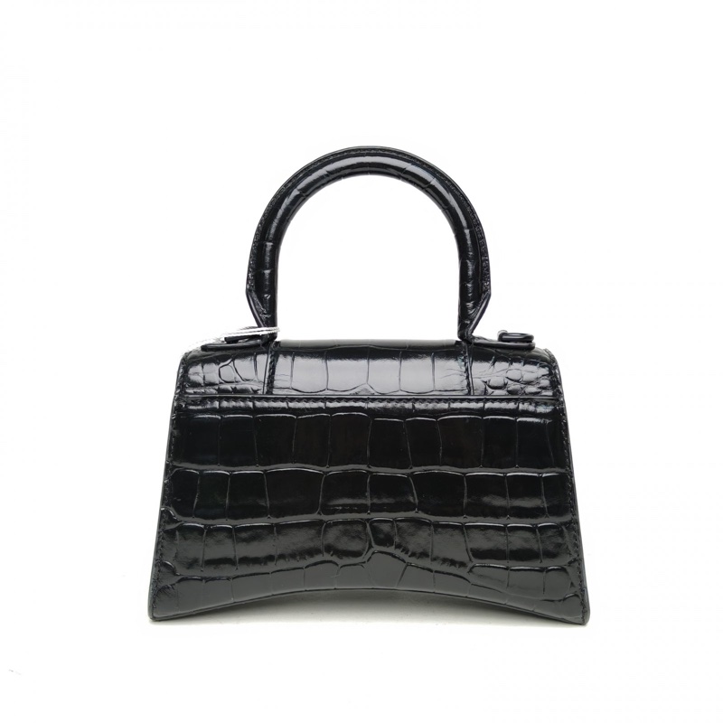 BALENCIAGA 鱷魚壓紋Hourglass沙漏手袋XS碼黑色牛皮Lisa同款-2