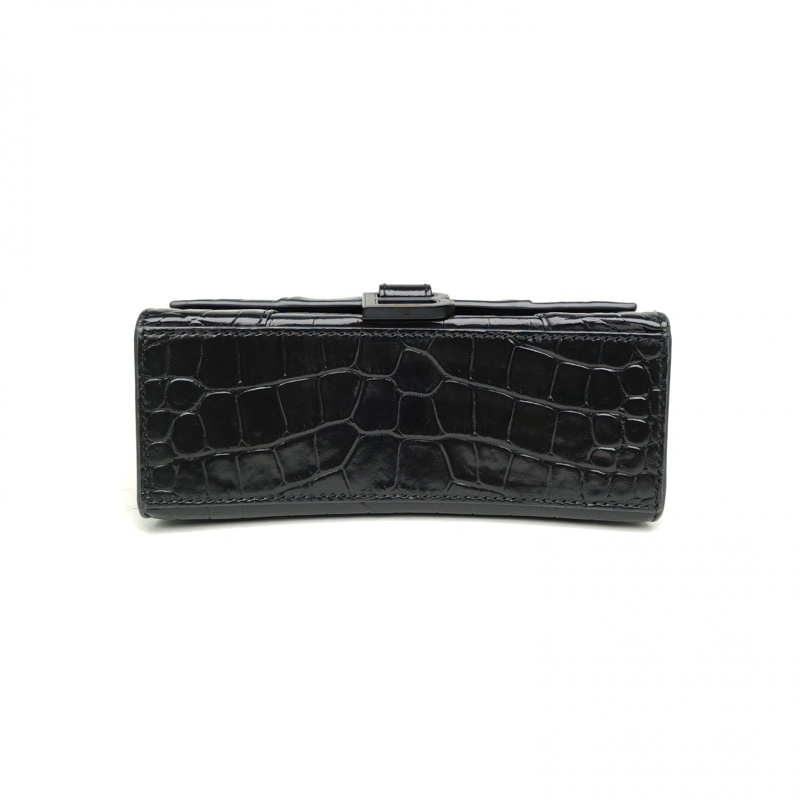 BALENCIAGA 鱷魚壓紋Hourglass沙漏手袋XS碼黑色牛皮Lisa同款-3
