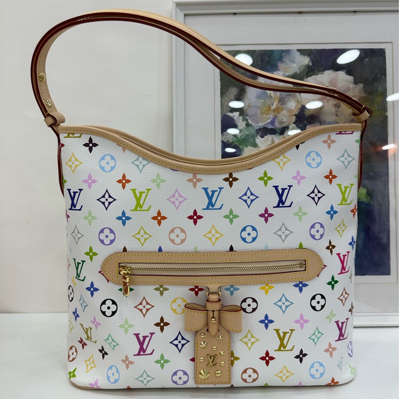 LV路易威登x村上隆聯名白三彩lineup單肩腋下包約 35*26 晶片款 26年票-1