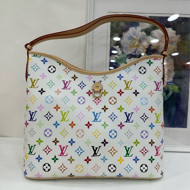 LV路易威登x村上隆聯名白三彩lineup單肩腋下包約 35*26 晶片款 26年票-2