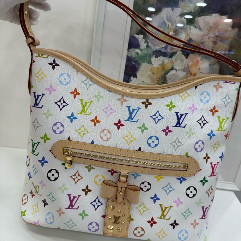 LV路易威登x村上隆聯名白三彩lineup單肩腋下包約 35*26 晶片款 26年票-7