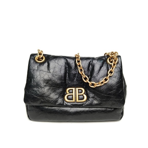 BALENCIAGA 黑色牛皮金扣MonacoBBLOGO鏈條包
