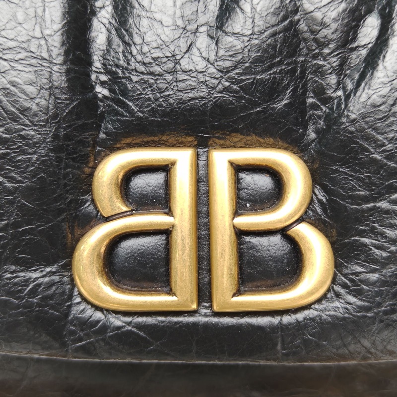 BALENCIAGA 黑色牛皮金扣MonacoBBLOGO鏈條包-4