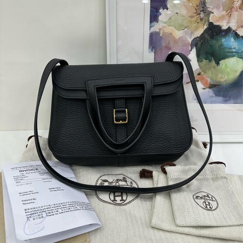 Hermes 爱马仕 Halzan 25 黑金 TC皮 K刻