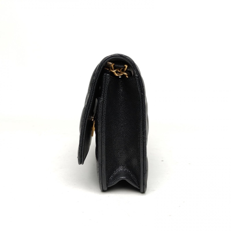 CHANEL 22ACFWOC黑色荔枝牛皮晶片開金扣金幣雙皮穿鏈-1